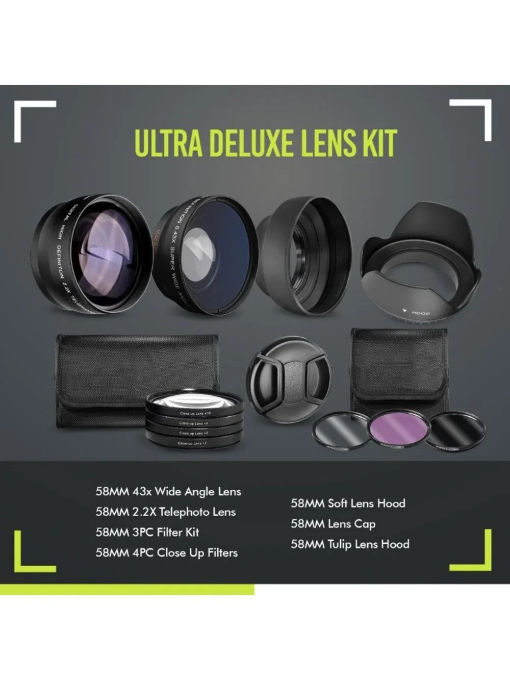 Ultra Deluxe 7pc Lens Kit with Filters, Wide Angle & Telephoto for DSLR Cameras